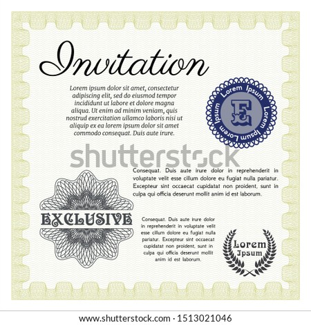 Yellow Retro invitation. Elegant design. With background. Vector illustration. 
