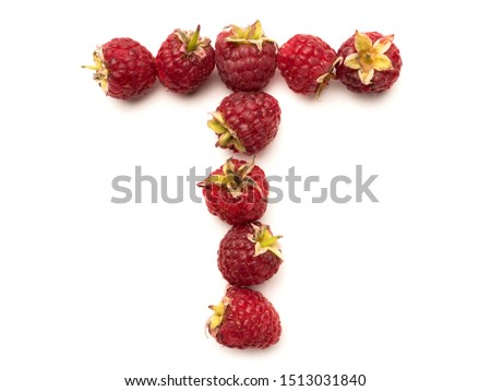 Graphic resources isolated object alphabet letter. Raspberry berries alphabet letter. Fresh juicy autumn harvest of berries. Vitamin ingredients for a healthy diet.