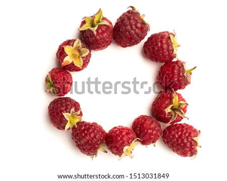 Graphic resources isolated object alphabet letter. Raspberry berries alphabet letter. Fresh juicy autumn harvest of berries. Vitamin ingredients for a healthy diet.