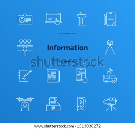 Information icons. Line icons collection on white background. News, cinema, broadcast. Media concept. Vector illustration can be used for topic like promotion, technology, communication