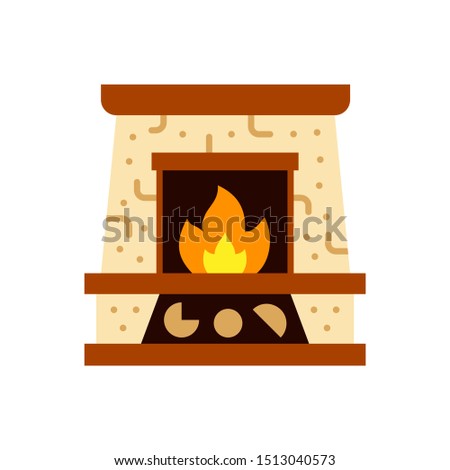 Fireplace single flat cartoon icon. Christmas fire sign. Xmas decor cozy home simple pictogram symbol. Closeup color vector illustration isolated on white. Graphic design element for card, print, logo
