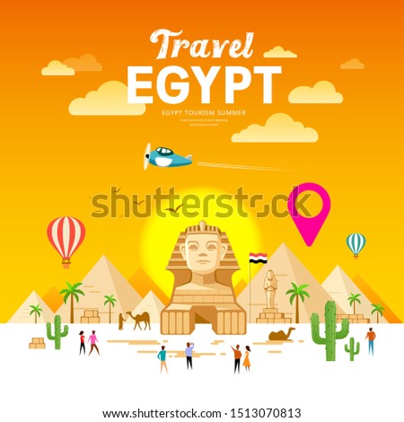 Egypt travel people vector. Pyramid traditional design. summer holiday with point markers design on yellow background, illustration