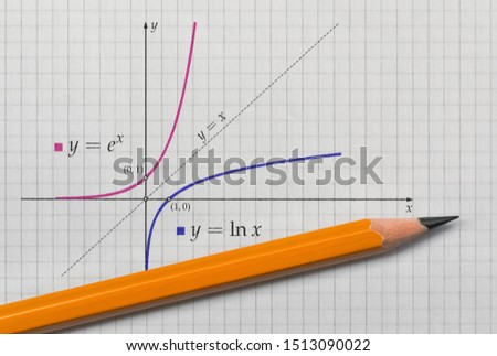 Exponential and natural logarithmic function plotted on bright background Royalty-Free Stock Photo #1513090022