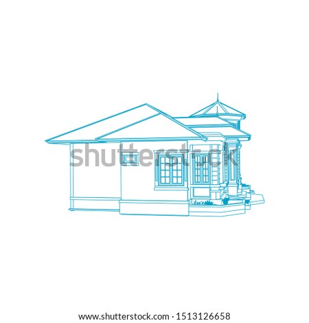 Blueprint or Wire-frame style. modern architecture exterior. architecture abstract. 