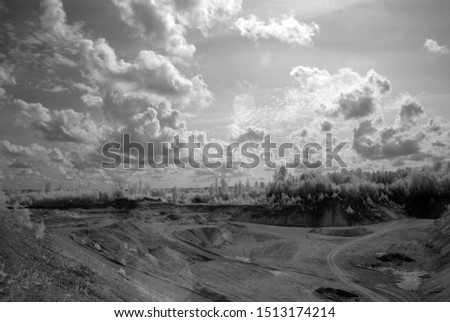 infrared photography over sand quarry, photo taken with specially modified infrared camera