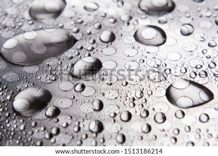 The close up water drops abstract on the metal surface
