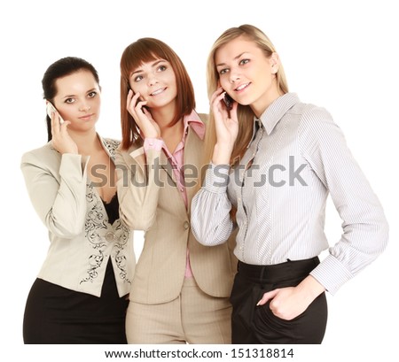 Business team people group with phone isolated on white background