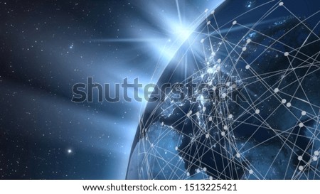 Communication technology for internet business. Global world network and telecommunication on earth cryptocurrency and blockchain and IoT. Elements of this image furnished by NASA