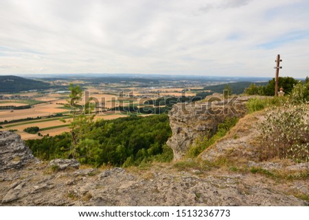 Bad Staffelstein / Germany – 07.09.2018: View from table mountain STAFFELBERG near the town of Bad Staffelstein, Bavaria, region Upper Franconia, Germany Royalty-Free Stock Photo #1513236773