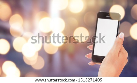 Adult man hand taking photo with digitally created generic smartphone, isolated