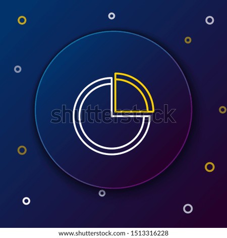 White and yellow line Pie chart infographic icon isolated on dark blue background. Diagram chart sign. Colorful outline concept. Vector Illustration
