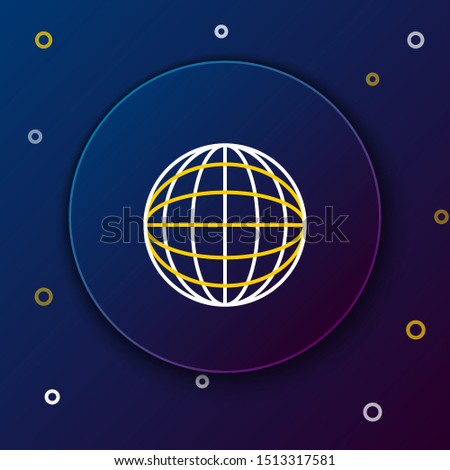 White and yellow line Earth globe icon isolated on dark blue background. World or Earth sign. Global internet symbol. Geometric shapes. Colorful outline concept. Vector Illustration