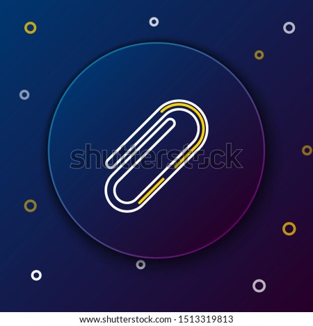 White and yellow line Paper clip icon isolated on dark blue background. Colorful outline concept. Vector Illustration