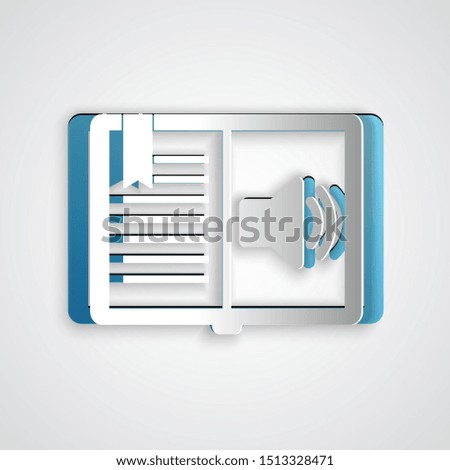 Paper cut Audio book icon isolated on grey background. Audio guide sign. Online learning concept. Paper art style. Vector Illustration