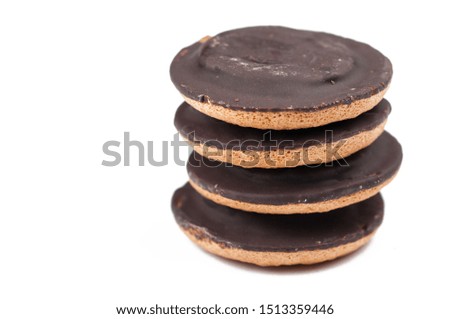 Chocolate cookies isolated on white background.Copy space
