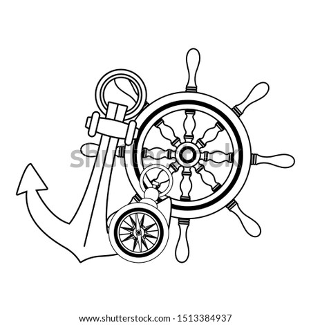 marine navigation helm with anchor vector illustration design