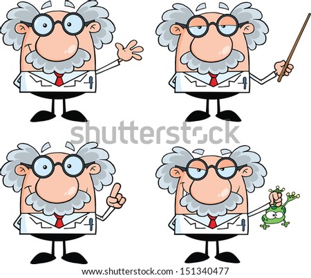 Funny Scientist Or Professor Cartoon Characters. Set Vector Collection 4