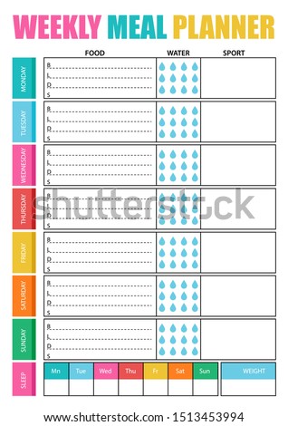  Weekly meal planner, comfortable planner for organiser. Concept of healthy eating, loosing weight. 
