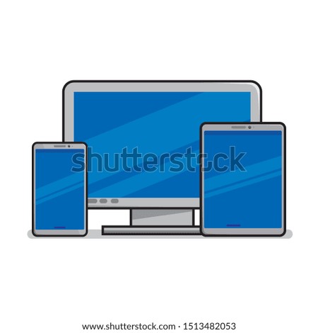 Computer, tablet and smartphone vector illustration. Device clip art