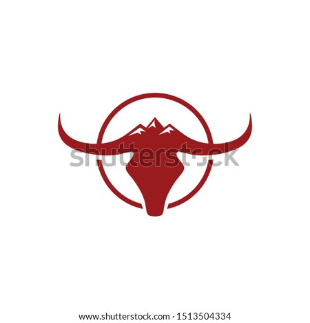 Simple Buffalo logo vector icon. bull fight bison with mountain on head face. Silhouette shadow art classic modern look. For cool shirt cloth apparel graphic, game, smart phone app, brand. Quiet, calm