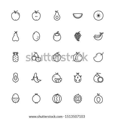Set of outline icon related with fruits. Editable stroke. Outline icons suitable for web, infographics, interface and apps.