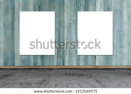 wooden wall with white paper card. write text on paper for advertise or public relations