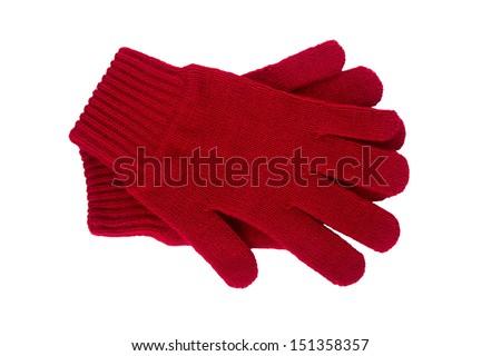 Red knitted gloves isolated on white background