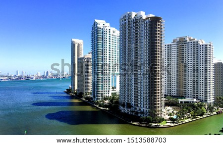 Aerial view of Brickell Key skyscrapers, Miami.