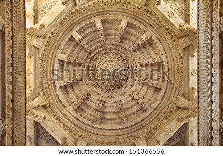 Ceiling in Ranakpur Chaumukha temple, Rajasthan Royalty-Free Stock Photo #151366556