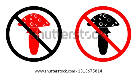 A crossed-out poisonous mushroom. Vector icons of forbidding symbol isolated on white background.