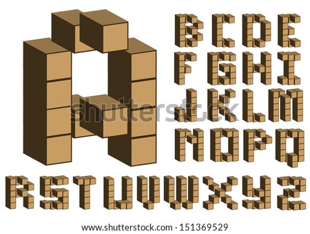 isometric wooden alphabet. Vector illustration