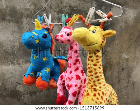 
Unicorns and giraffes Washed and sun dried On a hanger,Clean toy, 
Donate toys