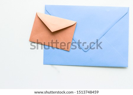Postal service, newsletter and greeting card concept - Blank paper envelopes on marble flatlay background, holiday mail letter or post card message design