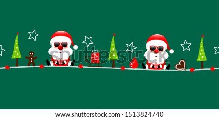 Two Santa Clauses Sunglasses With Christmas Icons Dark Green