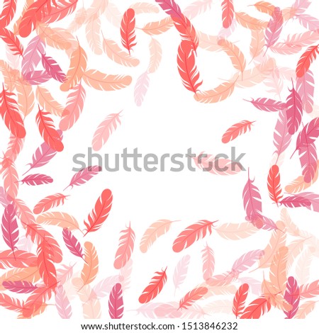 Gentle pink flamingo feathers vector background. Smooth plumelet tribal ornate graphics. Plumage glamour fashion shower decor. Falling feather elements soft vector design.