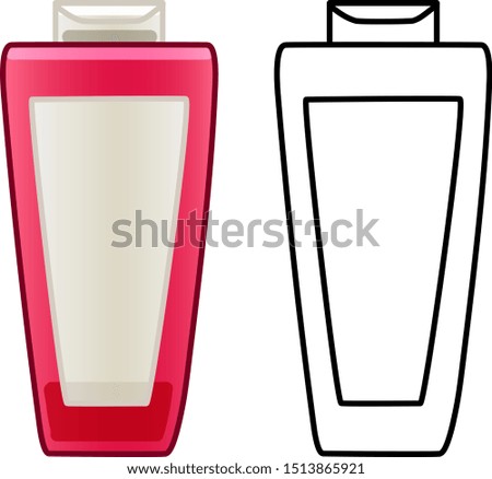 Pink shampoo bottle in colored and line versions