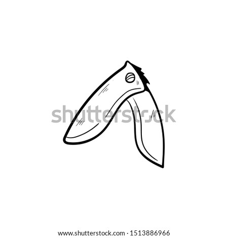 folding knife doodle hand drawing vector