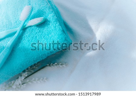 Toothbrushs on towel, close up
