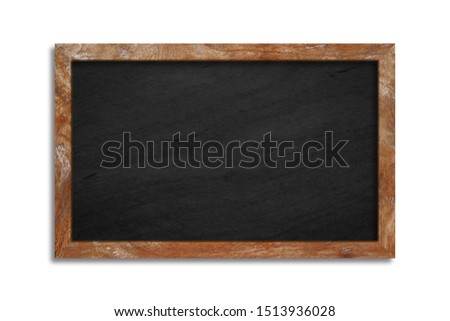 A black chalkboard on a white background and a wooden frame with clipping path . Promotion and details concept