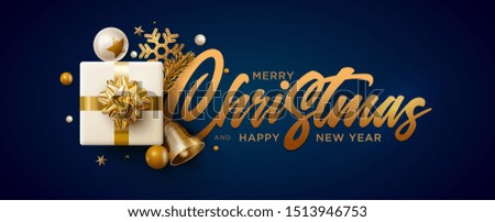 Merry Christmas and New Year greeting card design. Festive Christmas decoration elements. Vector illustration.