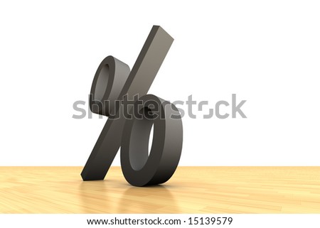 Grey percent symbol on wooden floor and white background