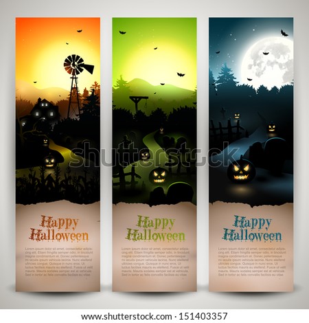 Set of three Halloween banners with copyspace 