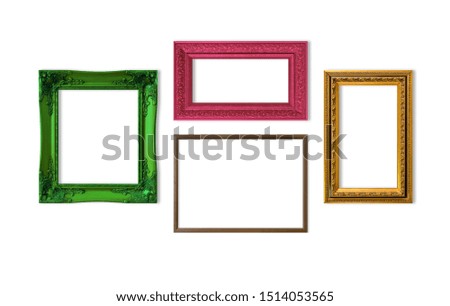 Set of frames isolated on white wall background