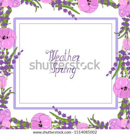 Gift wreath lavender and tulip celebrate holiday. Vector hand draw  Illustration EPS10.