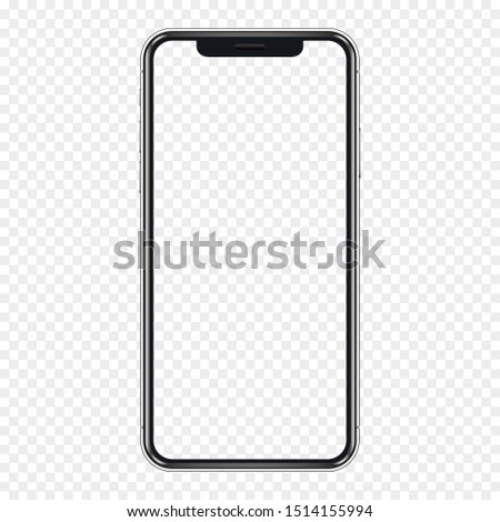 Smartphone mockup. Cellphone frame with transparent display isolated template. Royalty-Free Stock Photo #1514155994