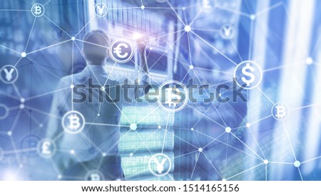 Bitcoin and blockchain concept. Digital economy and currency trading