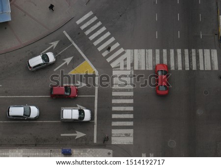 pedestrian path, traffic light and cars from the height