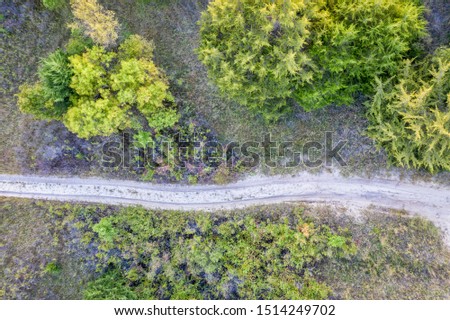 sandy road in Nebraska Sandhills, earial view of Nebraska National Forest in late summer or early fall