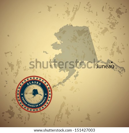 Alaska map with stamp vintage vector background