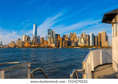 Manhattan Beautiful Cityscape Photo from a Boat - New Jersey to New York - USA - Sunset Light photos 